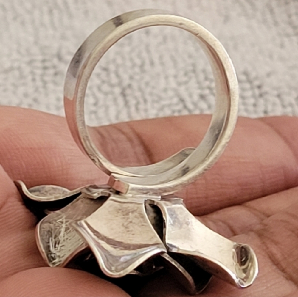 Heavy Vintage 8 Sterling Silver Large Rose Flower Ring - Picture 4 of 10